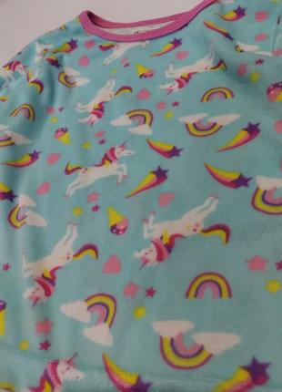 Флисовый, плюшевый домашний костюм, пижама с единорогами и радугой от jeff banks бирюзовый 1-2 года3 фото