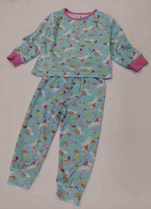 Флисовый, плюшевый домашний костюм, пижама с единорогами и радугой от jeff banks бирюзовый 1-2 года4 фото