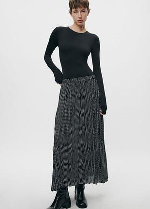 Жатая вискозная юбка в горошек zara new