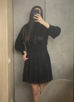 Плиссированная женская юбка черная5 фото