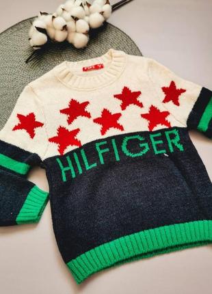 Стильный шерстяной свитер с принтом hilfiger / кофта свитшот1 фото