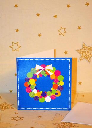 Міні листівка з різдвом, синя з віночком