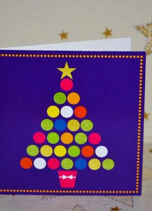 Міні листівка з різдвом, фіолетова з ялинкою