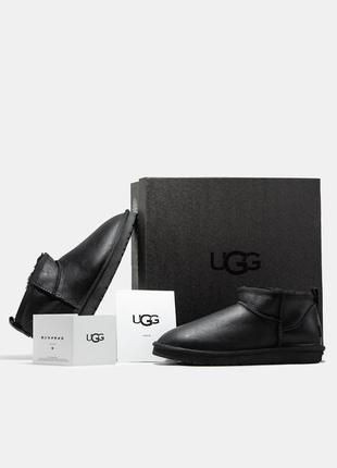 Чоловічі уггі ugg ultra mini black leather ультра міні чорного кольору