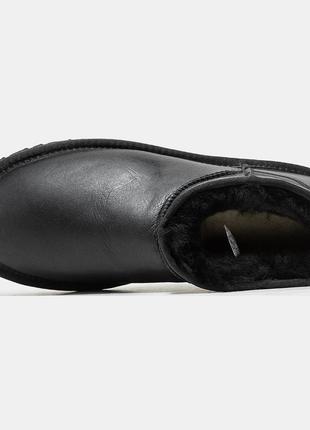Мужские угги ugg ultra mini black leather ультра мини черного цвета5 фото
