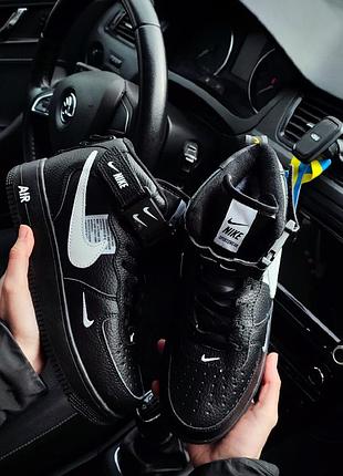Зимние кроссовки nike air force 1 mid 07 black/white черные❄️2 фото