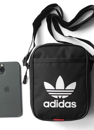 Мужская молодежная сумка мессенджер через плечо adidas stk черная тканевая барсетка1 фото