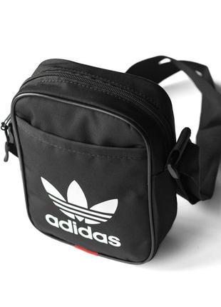 Мужская молодежная сумка мессенджер через плечо adidas stk черная тканевая барсетка4 фото