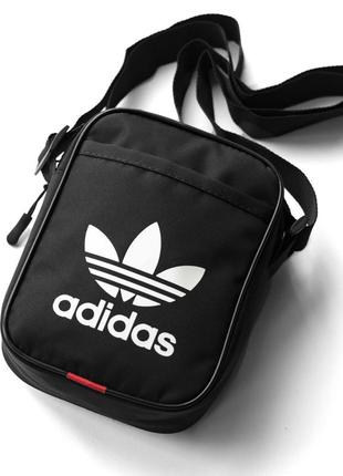 Мужская молодежная сумка мессенджер через плечо adidas stk черная тканевая барсетка2 фото