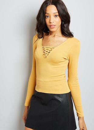 Кофточка зі шнурівкою new look lace-up neck long sleeve top — m-l