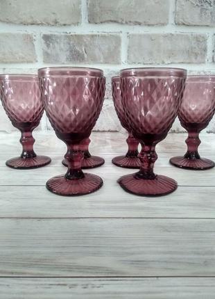Бокалы розовые для вина из цветного стекла 240мл1 фото