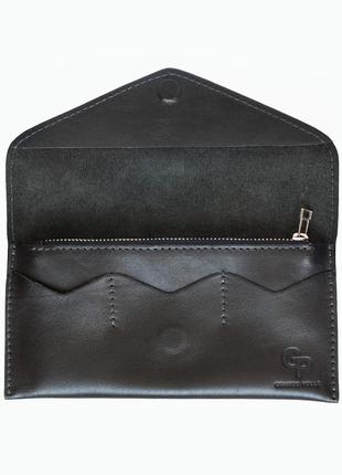 Кожаный кошелек  с  клапаном grande pelle кожа sicillia  черный2 фото