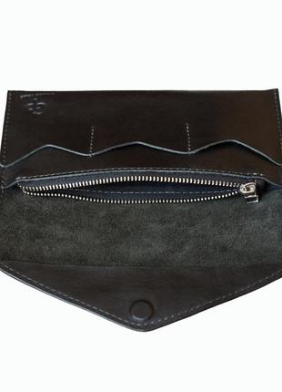 Кожаный кошелек  с  клапаном grande pelle кожа sicillia  черный3 фото