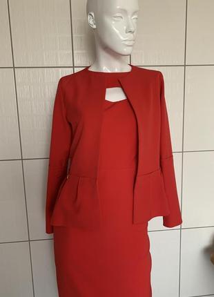 Костюм красный платье пиджак платье миди размер xs s5 фото