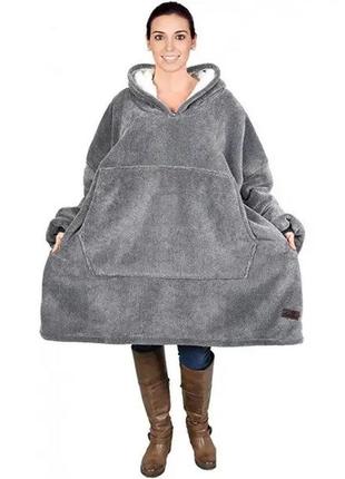 Толстовка-плед з капюшоном і рукавами huggle hoodie blanket серый6 фото