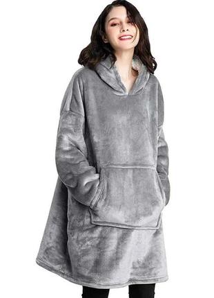 Толстовка-плед з капюшоном і рукавами huggle hoodie blanket серый4 фото