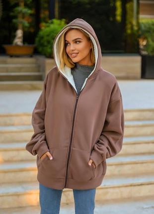 Утепленная женская кофта oversize на меху, 3 цвета6 фото