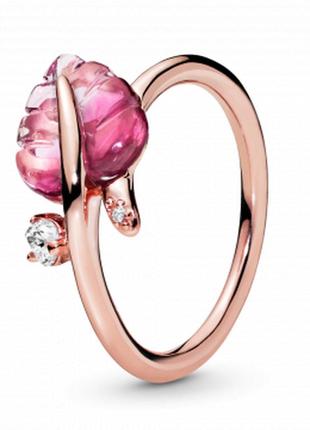 Серебряное кольцо   "розовые листья" 188319pmu