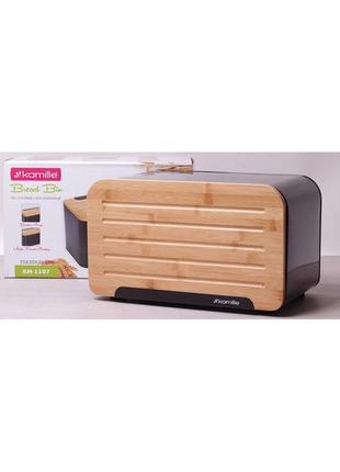 Хлебница kamille breadbasket steel&bamboo 35х20см из нержавеющей стали5 фото