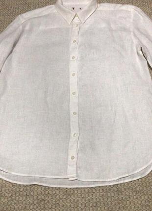 100% лен. белая рубашка jaeger натуральная на лето оверсайз в офис кэжуал4 фото
