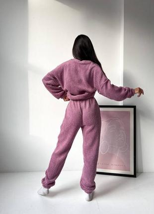 Женская теплая пижама брюки пояс на резинке карманы идеальная посадка + кофта свободного кроя5 фото