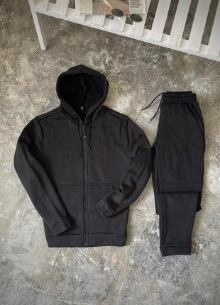 Комплект 3 в 1 куртка зимова чорна + спортивний костюм кофта на змійці та штани чорного кольору з начосом5 фото