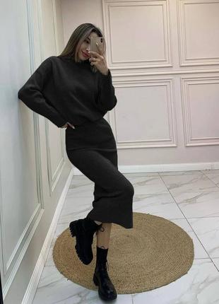 Женский теплый костюм двойка кофта и юбка,женский костюм двойка юбка и кофта, трикотажный...