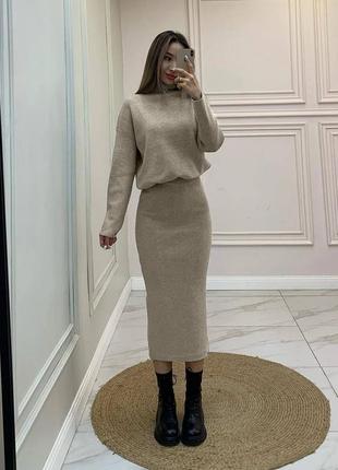 Женский теплый костюм двойка кофта и юбка,женский костюм двойка юбка и кофта, трикотажный...