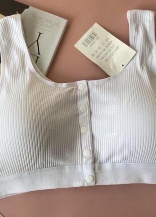 Хлопковый женский топ на чашку 85-95efg в рубчик с застежкой спереди белый