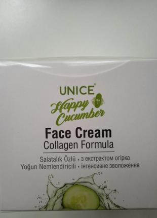 Крем для обличчя з колагеном та екстрактом огірка 🥒 unice happy cucumber face cream collagen formula
