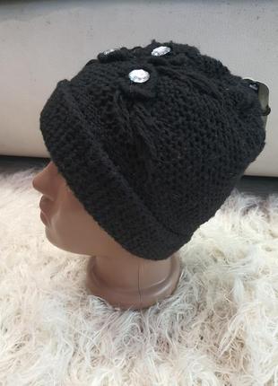 Новая черная шапка зима с камнями, вязаная зимняя шапка