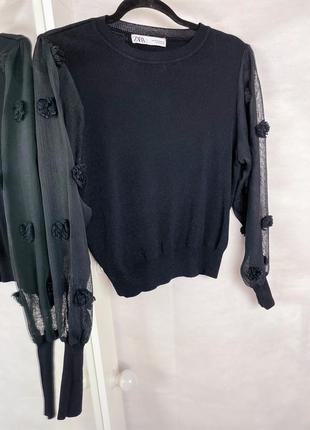 Чорна кофта з прозорими рукавами zara
