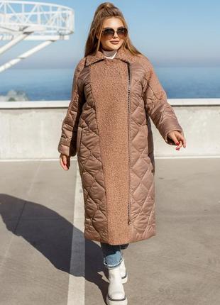 Комбинированное женское пальто на еврозима 46-68 размеры6 фото