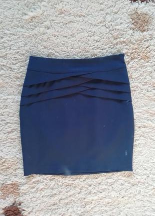 Мини юбка синяя с баской короткая юбка електрик кира пластинина1 фото
