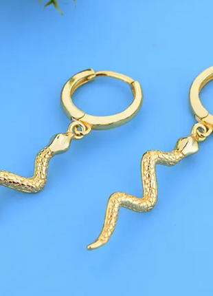Серьги кольца серебряные змея, длинные серьги унисекс, серебро 925 пробы, покрытие родий или позолот2 фото