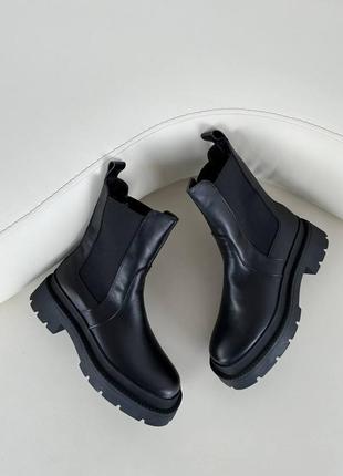 Распродажа натуральные кожаные зимние черные ботинки - челси