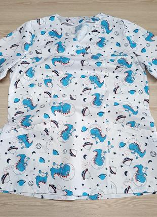 Женская медицинская блуза, топ с динозаврами 42-56 р с хлопка1 фото