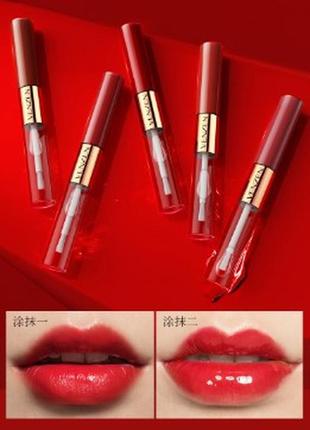 Матовая помада + блеск для губ venzen long - lasting double lip glaze оттенок №1 brick red2 фото