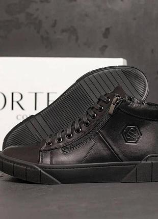 Мужские кожаные зимние кроссовки philipp plein, мужские меховые кроссовки, молодежная зимняя кожаная обувь