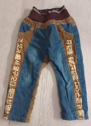 Теплые джинсы с вставками из вельвета