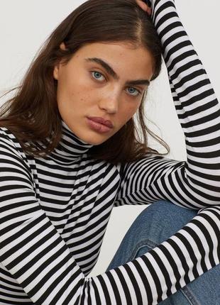 Базовая черно-белая водолазка в полоску,гольф,вискоза h&m