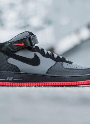 Мужские, зимние кроссовки nike air force 1 mid ́07 lava grey red black