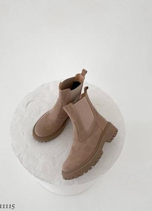 Ботинки сапоги челси зима натуральная замша беж
