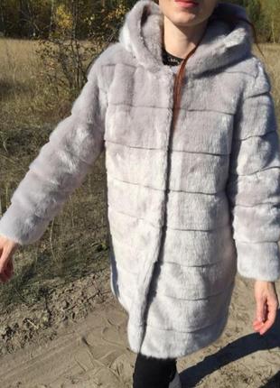 Шуба серебриста норка з капішоном утеплена6 фото