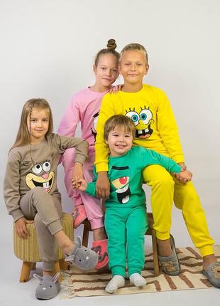 Теплая яркая пижама с начесом детская губка бобов, патрик, планктон, детская пижама с принтом5 фото