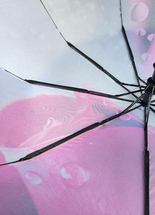 Женский зонтик полуавтомат с системой антиветер, принт капли дождя с розой9 фото