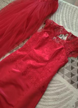 Выпускное красное платье с кружевом2 фото