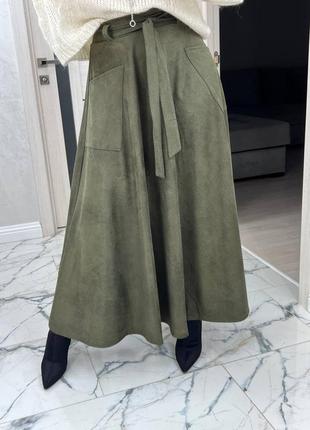 Елегантная, стильная, юбка «эмми» из замши, длины макси3 фото