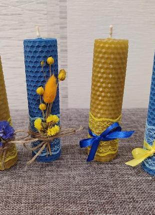 Патриотические свечи из медовой вощины с сухоцветом, 4шт./набор