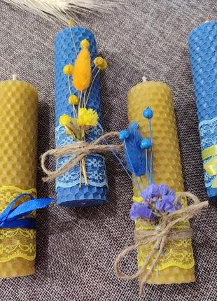 Патриотические свечи из медовой вощины с сухоцветом, 4шт./набор4 фото